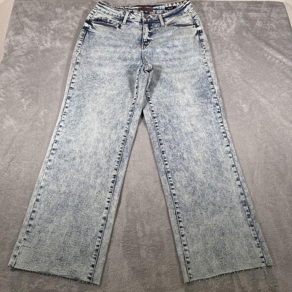 Judy Blue Denim - Judy Blue Jeans Brink Womens 16W Blue Mineral Wash Wide Leg High Rise Raw Hem
